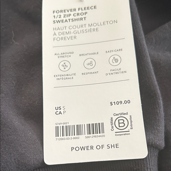 Athleta Forever Fleece 1/2 Zip Crop Sweatshirt - Black NWT - Picture 2 of 2